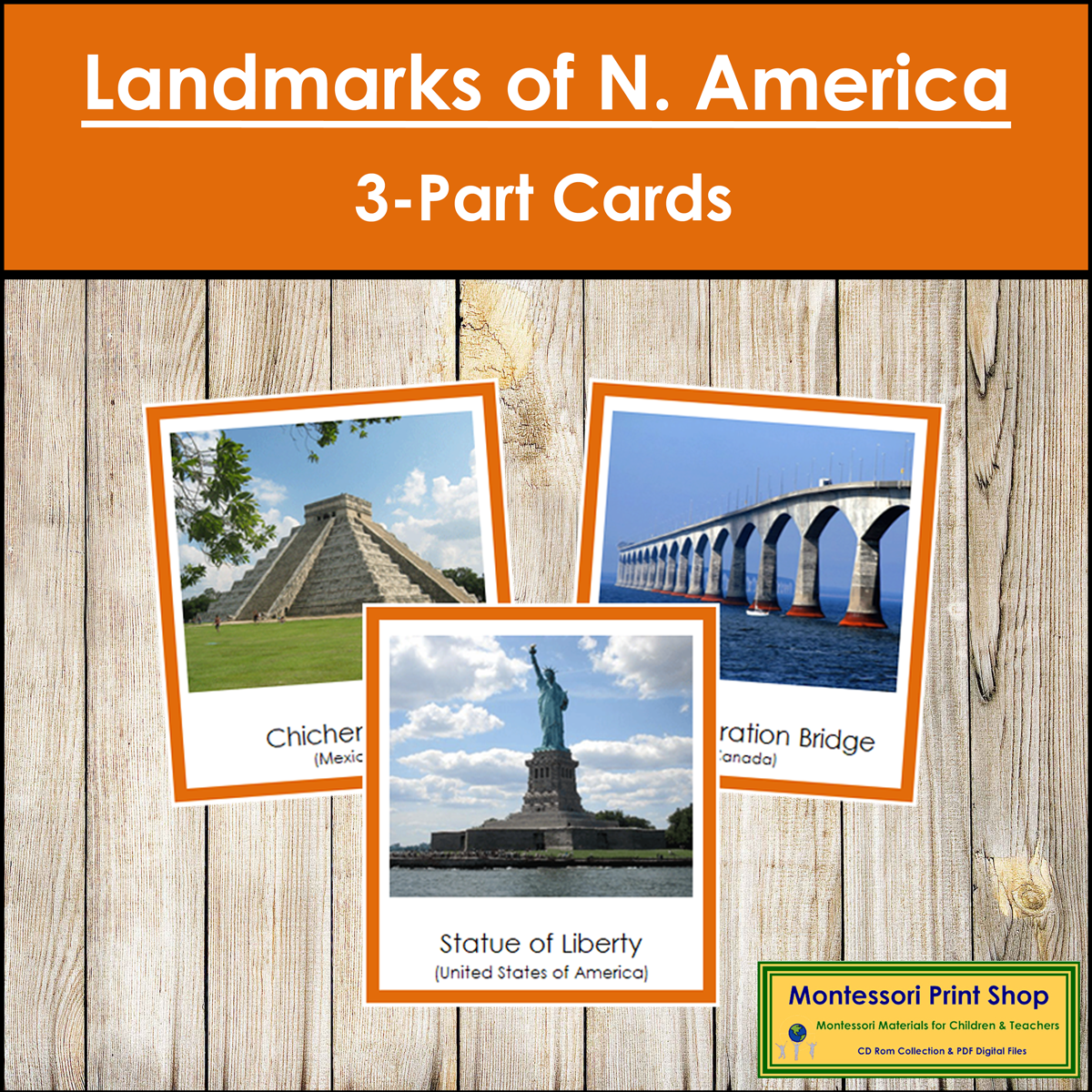 Landmarks of North America 3-Part Cards (color borders) - Continent Cards