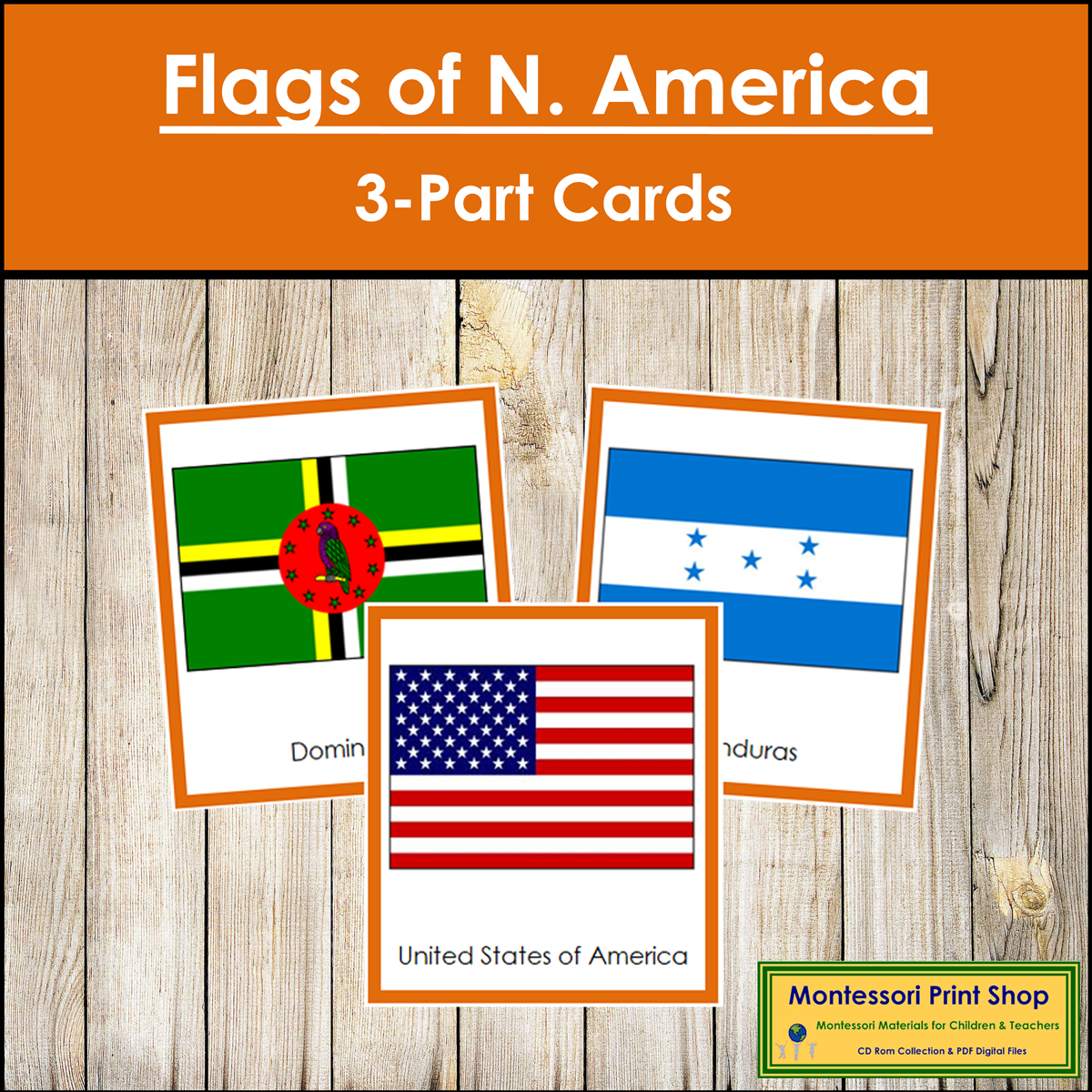 Flags of North America 3-Part Cards (color borders) - Continent Cards