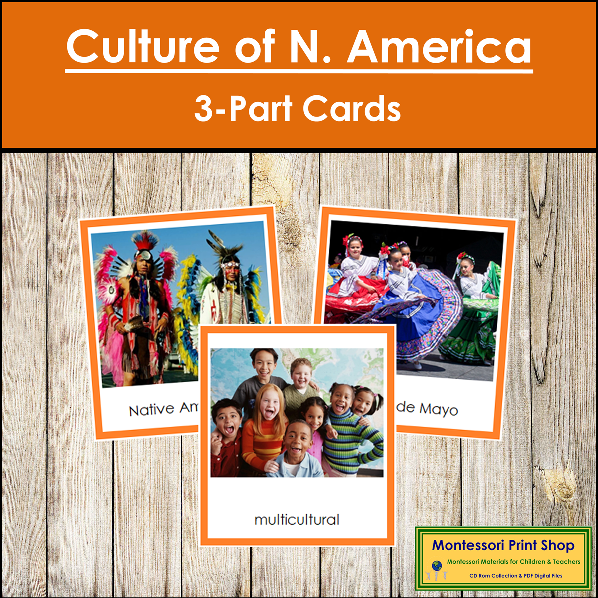 Culture of North America 3-Part Cards (color borders) - Continent Cards