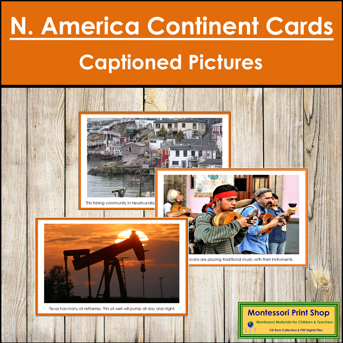 North America Continent Cards (color borders) - Montessori Geography