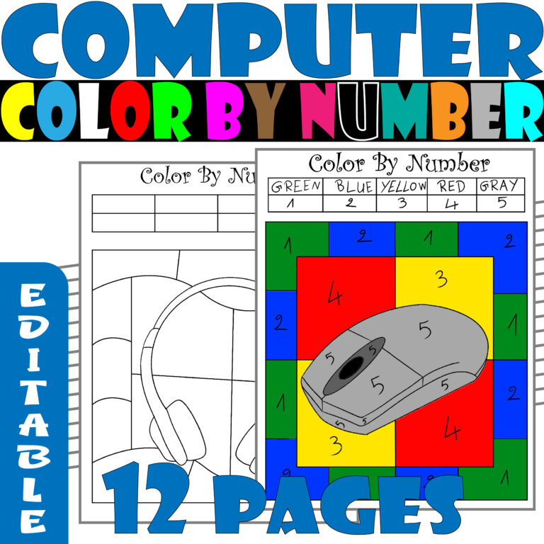 Computer Color Paper Project Parts of a Computer color by number Editable , Computer Color By Math ...
