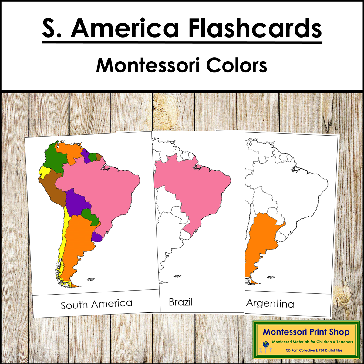 Countries of South America Flashcards (Montessori color-code)