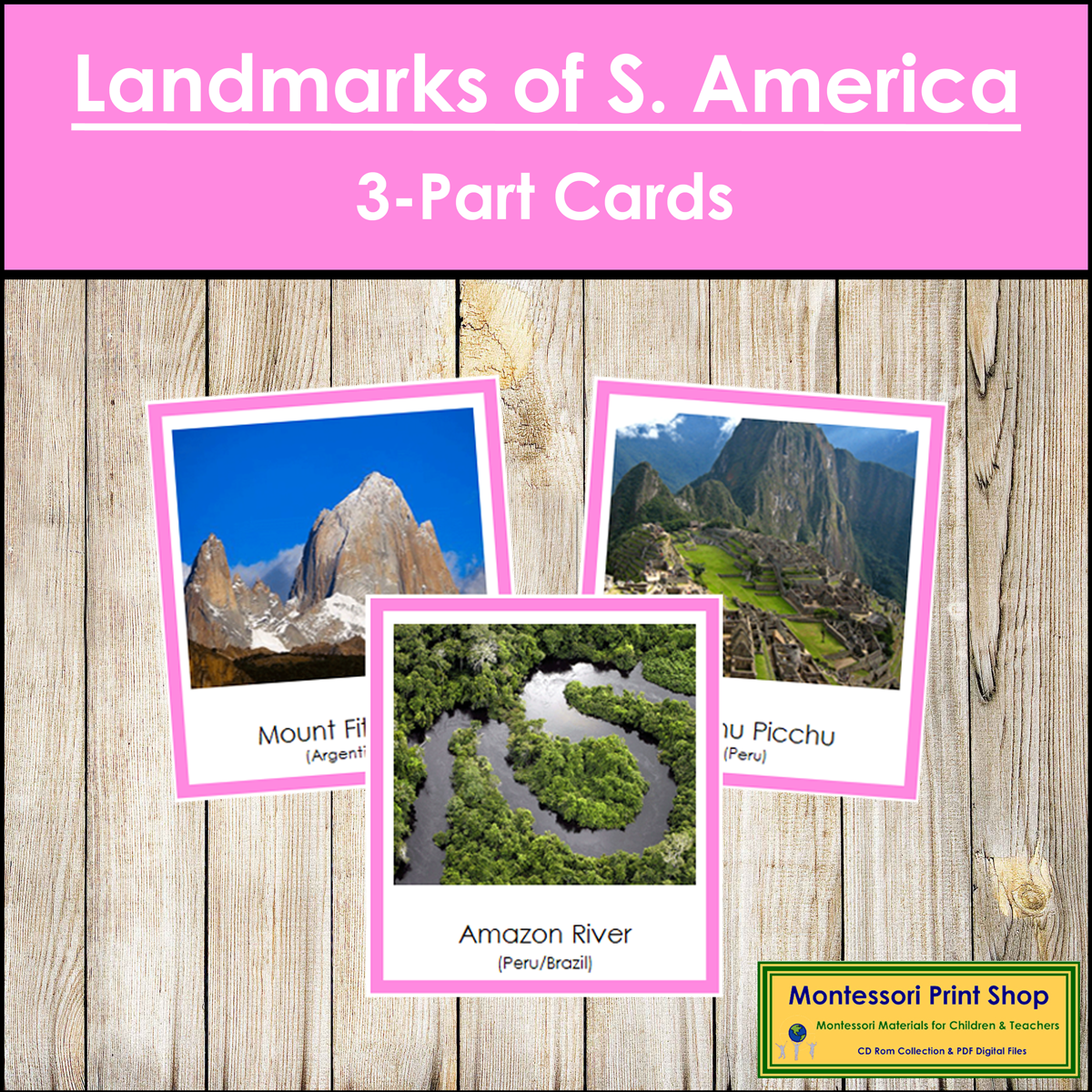 Landmarks of South America 3-Part Cards (color borders) - Continent Cards