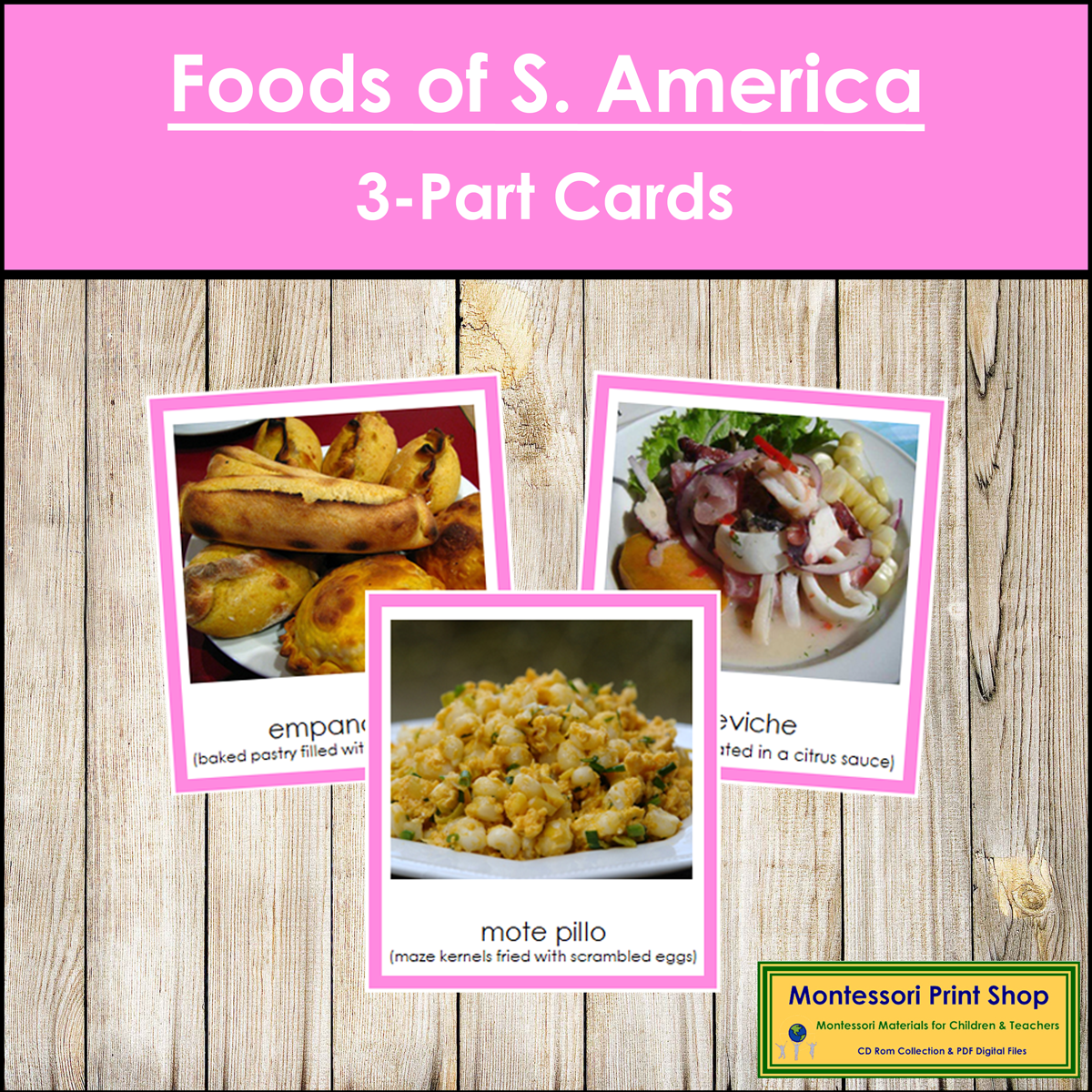 Foods of South America 3-Part Cards (color borders) - Continent Cards