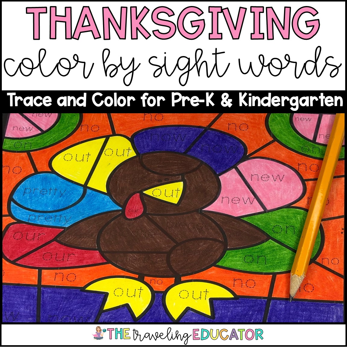 Thanksgiving Color by Sight Words for Pre-K and Kindergarten