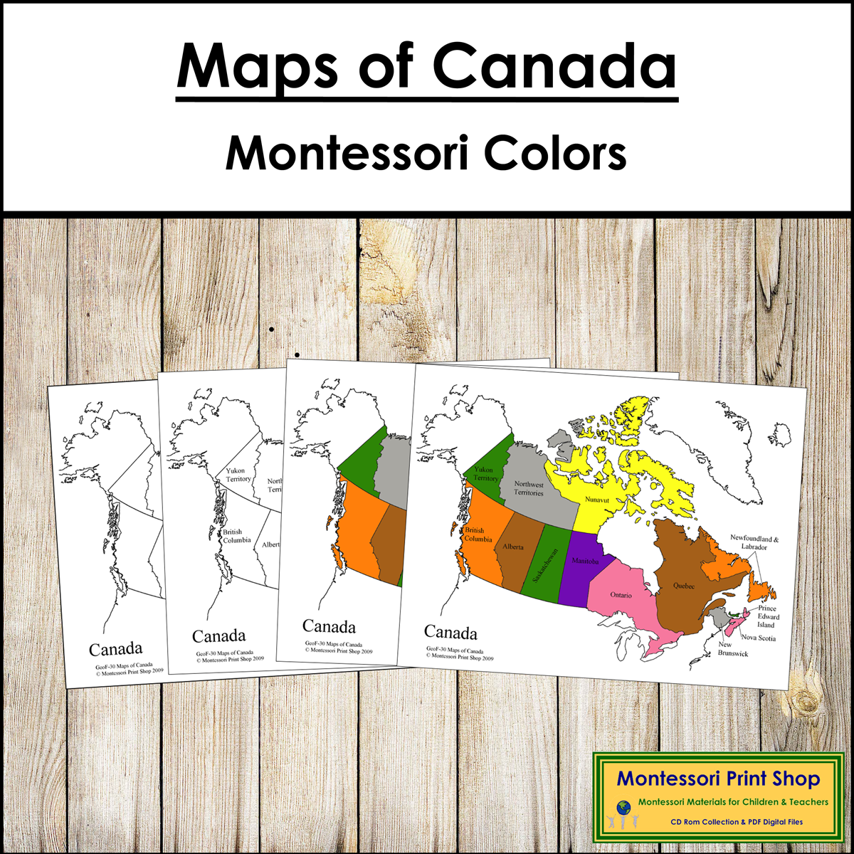 Maps of Canada (Control & Blackline Masters) - Montessori color-code