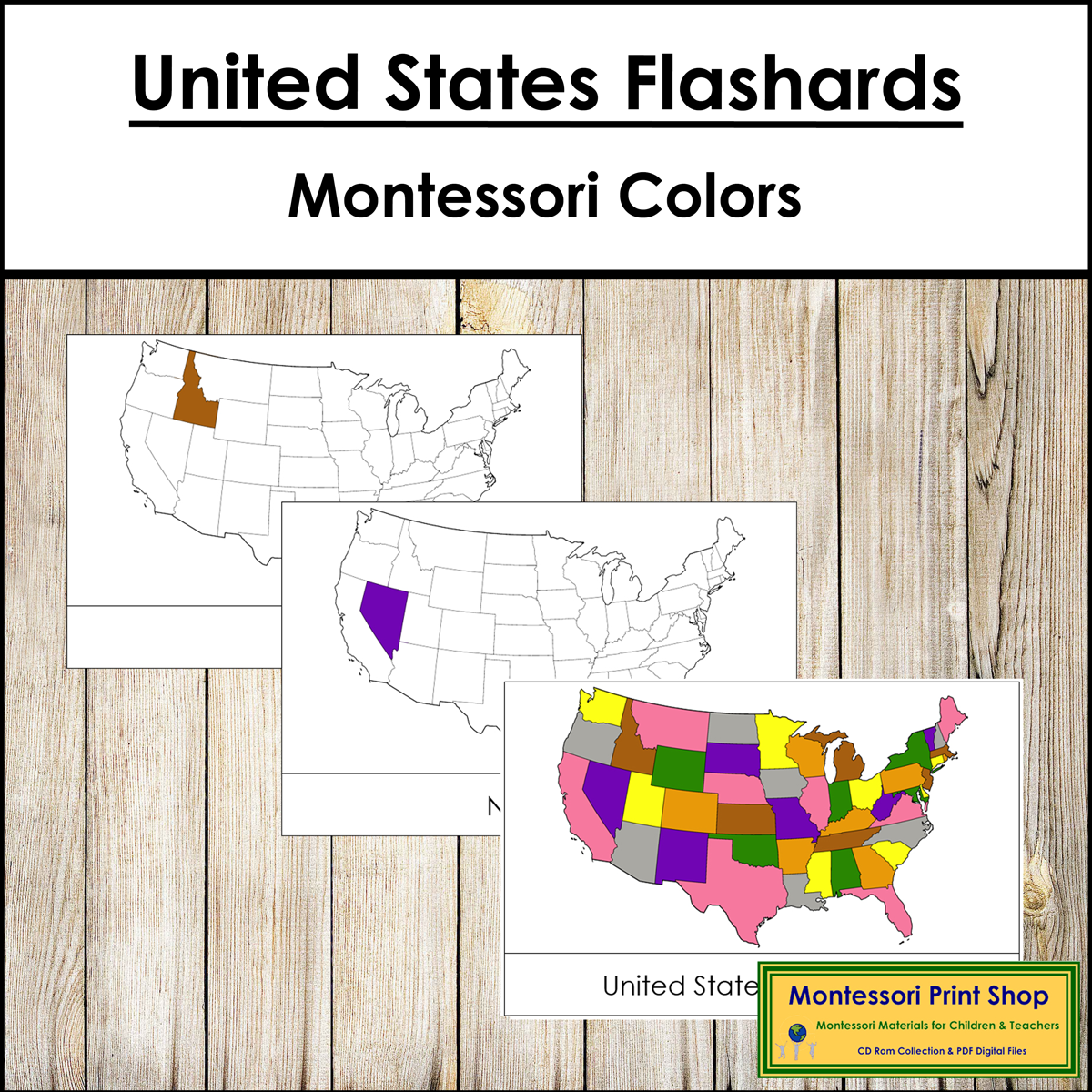 United States of America Flashcards (Montessori color-code)