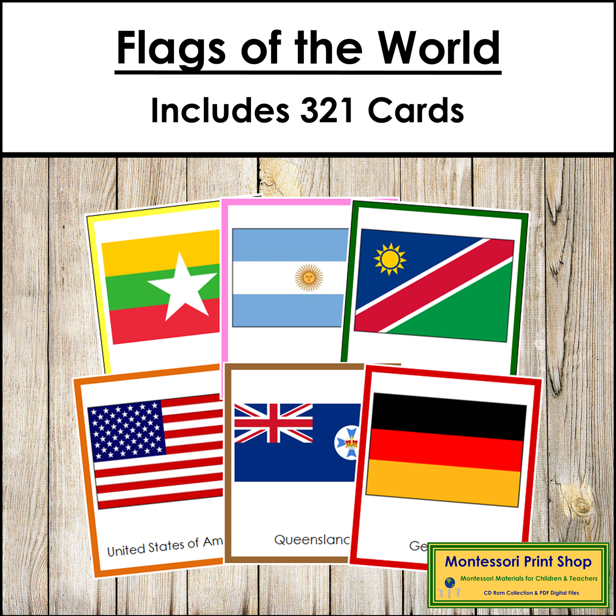 Flags of the World Bundle (color borders) - Montessori Geography