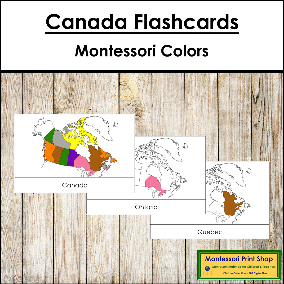 Provinces and Territories of Canada Flashcards (Montessori color-code)