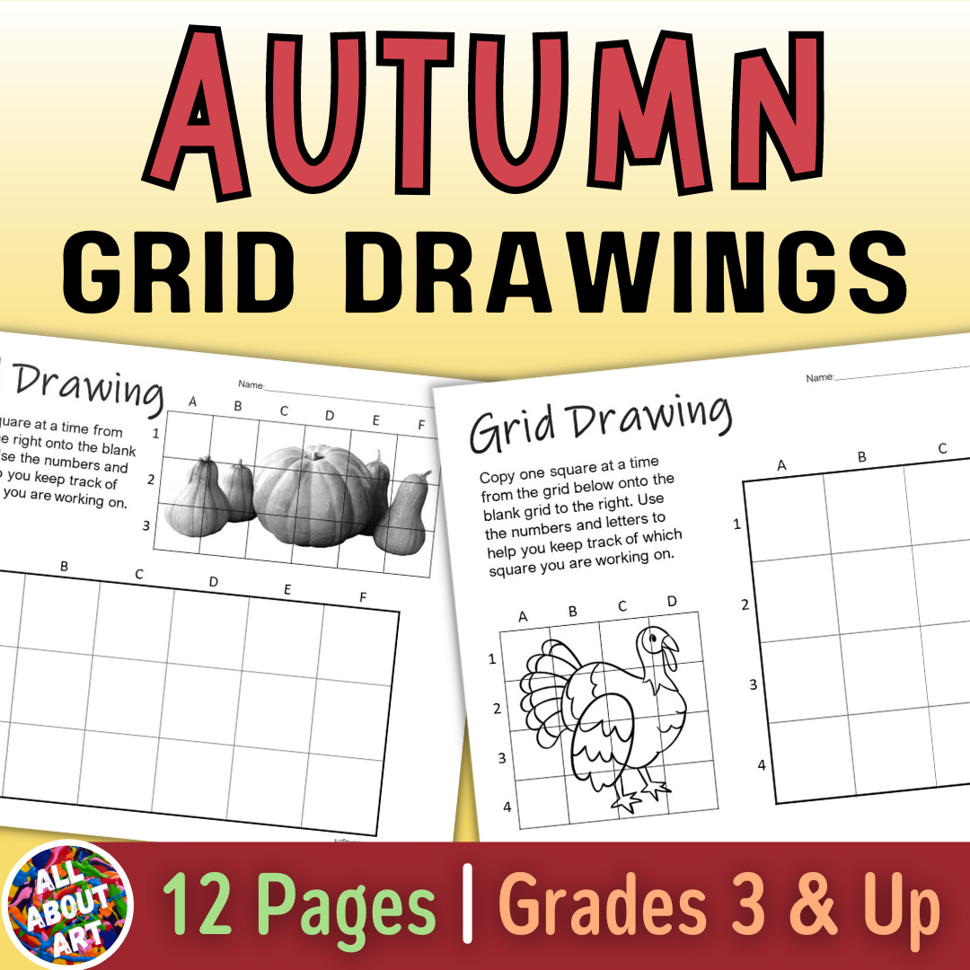 Fall Grid Drawing Worksheets - Autumn and Thanksgiving Grid Method Art Activities
