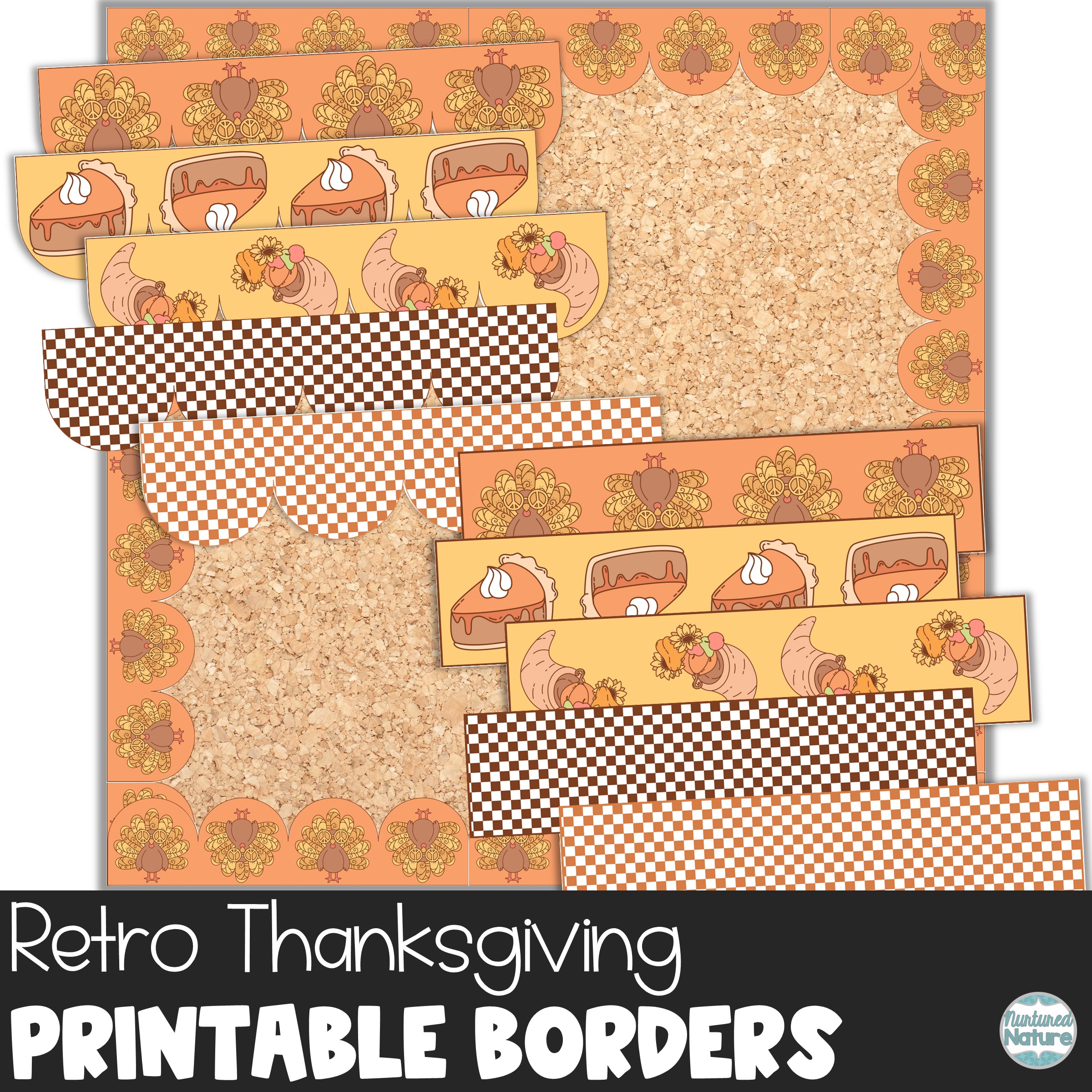 Retro Fall Classroom Decor - Printable Thanksgiving Bulletin Board Borders