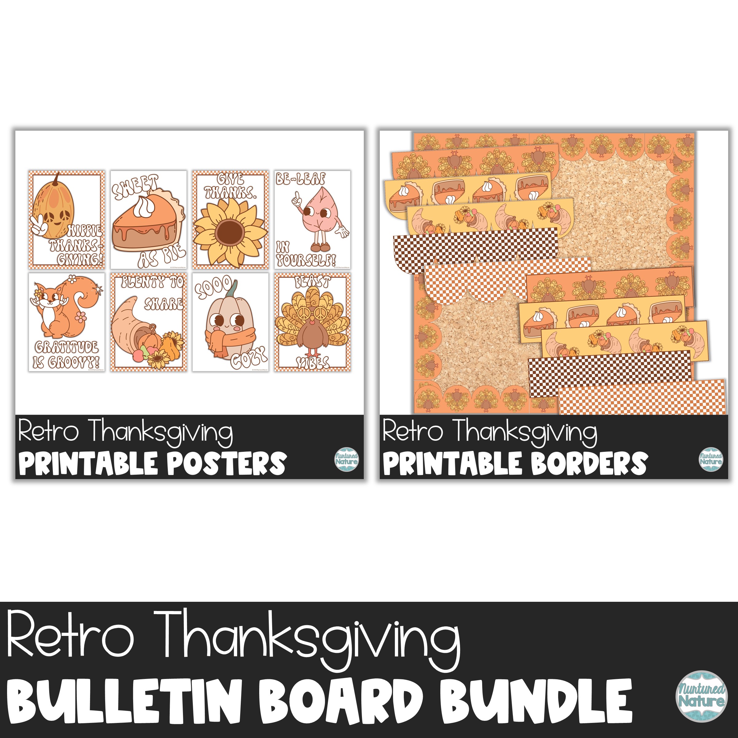 Thanksgiving Bulletin Board Bundle - Retro Classroom Decor - Printable Border and Posters