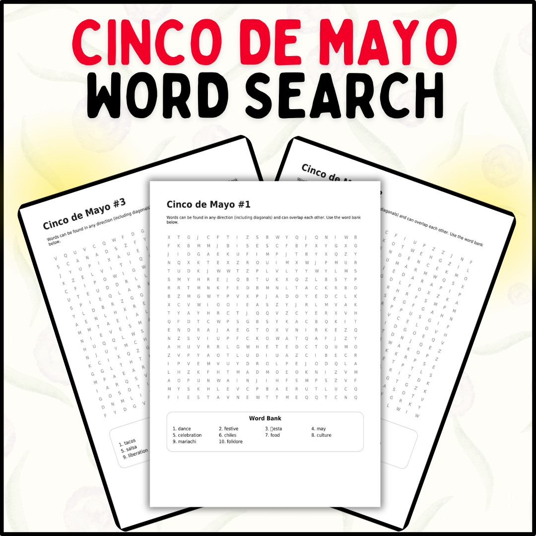Cinco de Mayo Word Search Puzzles: Celebrate Mexico's Culture and History
