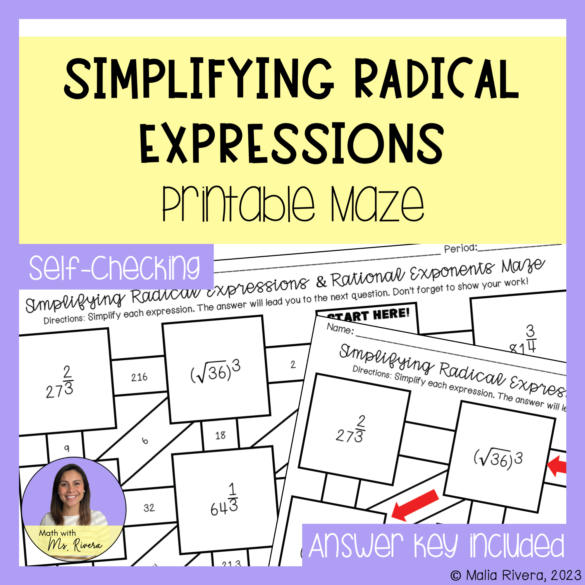 Simplifying Radical Expressions Maze Worksheet