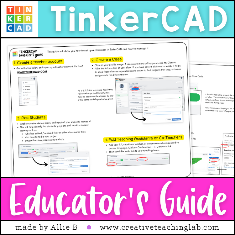 TinkerCAD Set Up Educator's Guide for Teachers