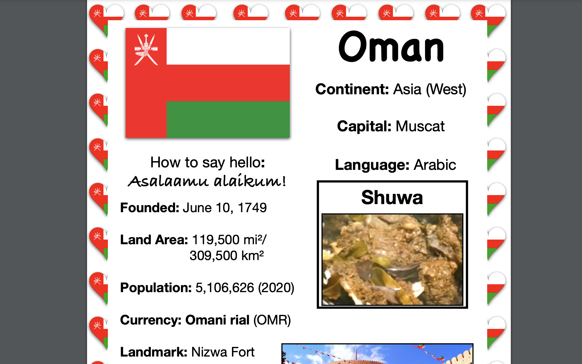 Oman PACKET & ACTIVITIES, Travel The World Worksheet
