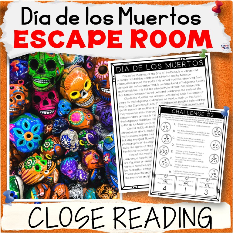 Día de los Muertos Escape Room - Day of the Dead Close Reading Passage Activity