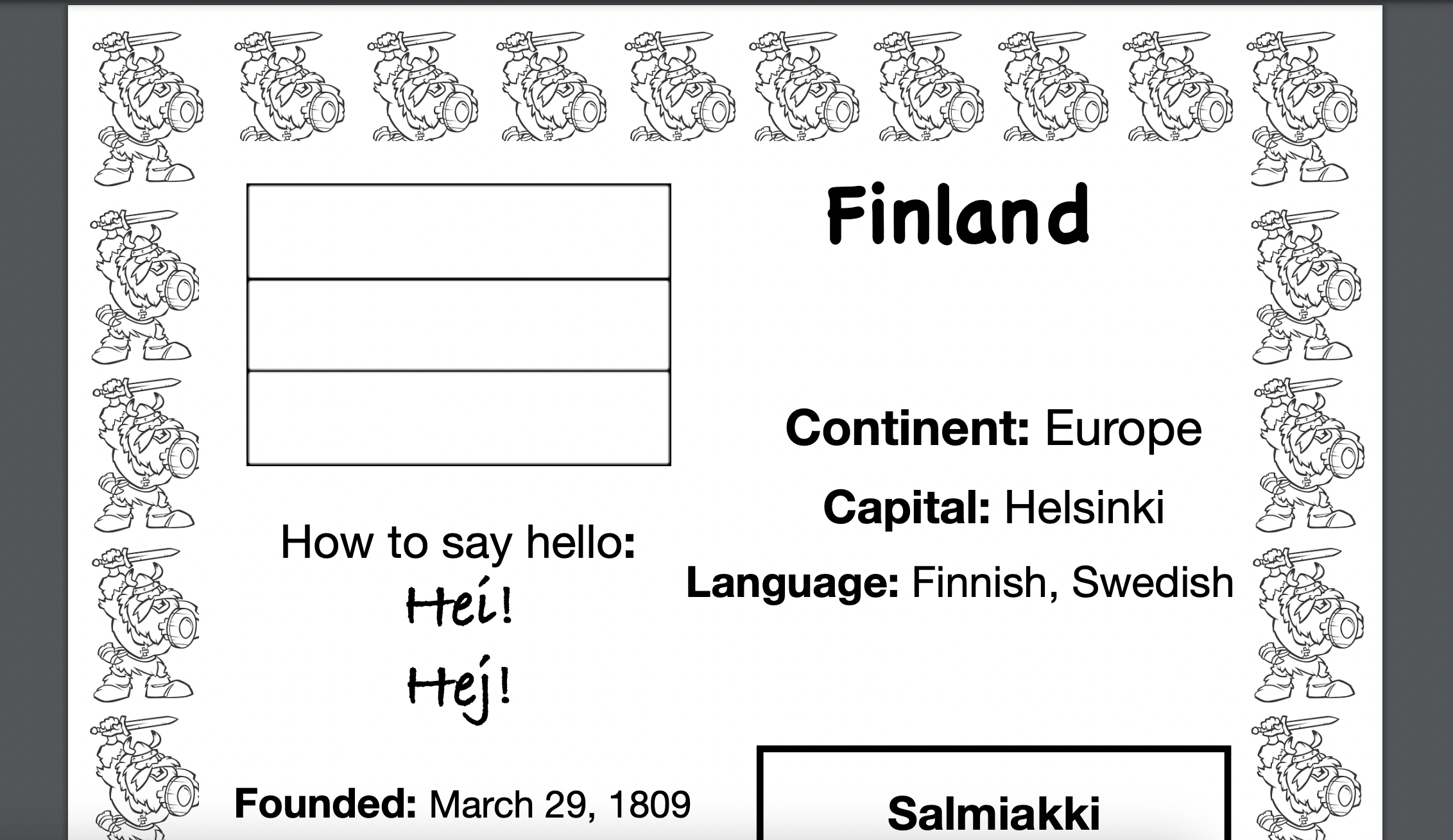 FINLAND, Travel the World Worksheet