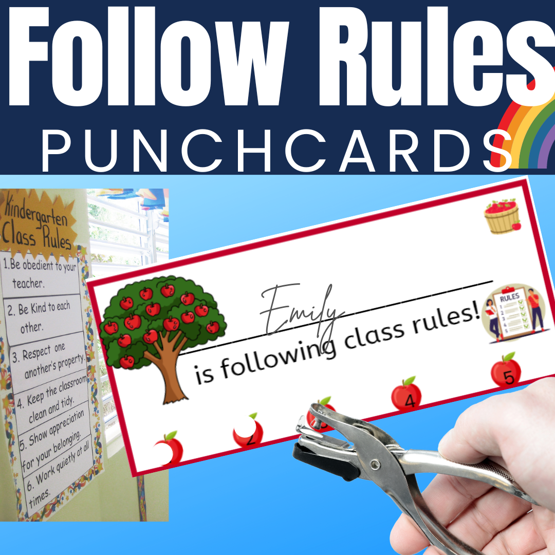 Following Class Rules Reward Punch Cards Hole Punch Card for Behavior Management