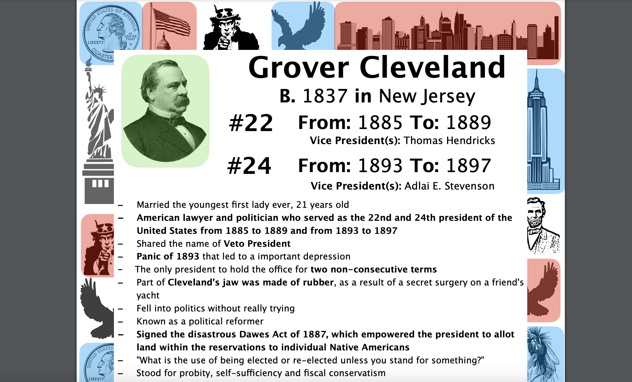 Grover Cleveland STUDY GUIDE/ACTIVITIES/DISCUSSION, US President 22 & 24