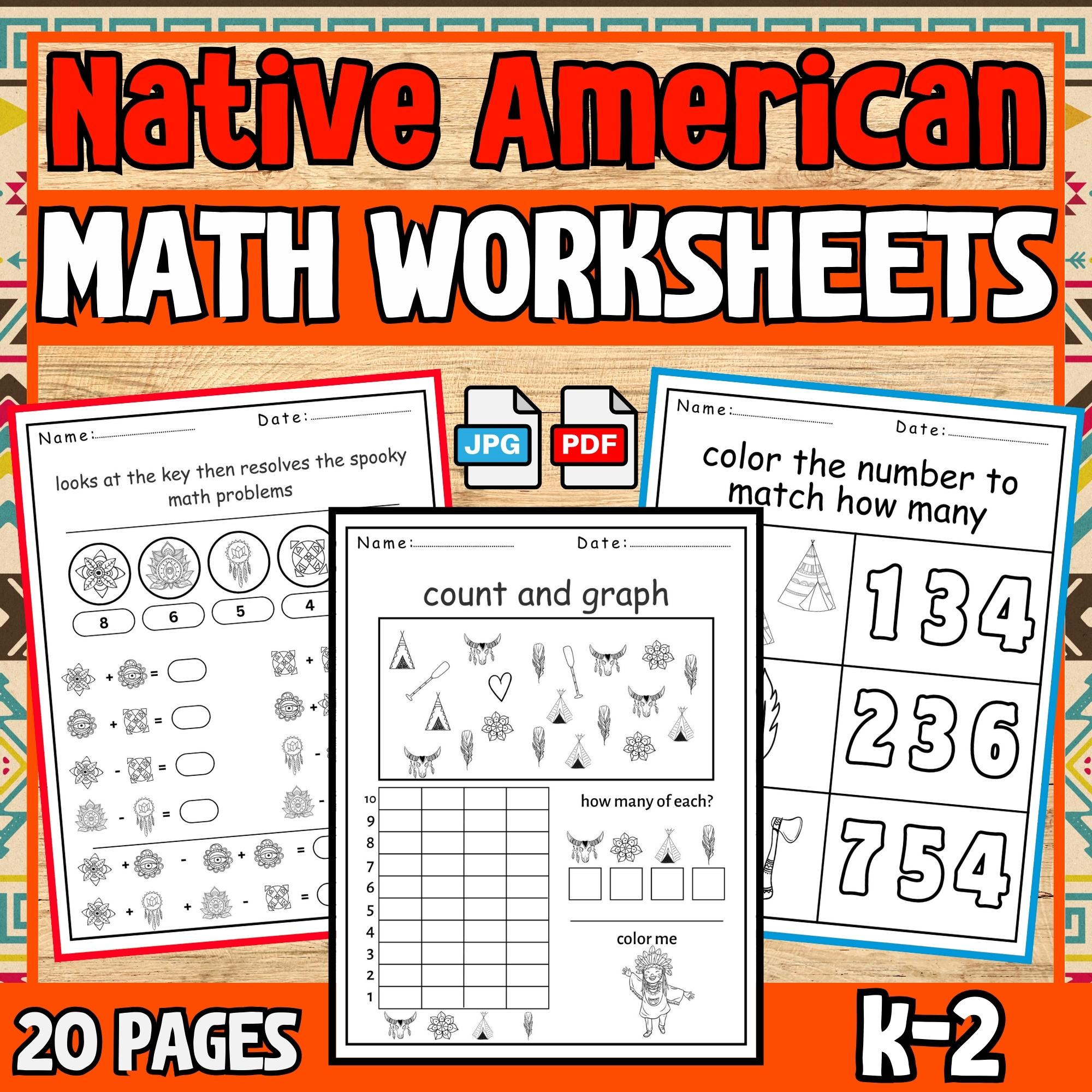 Native American heritage month math worksheets | November activities k-2