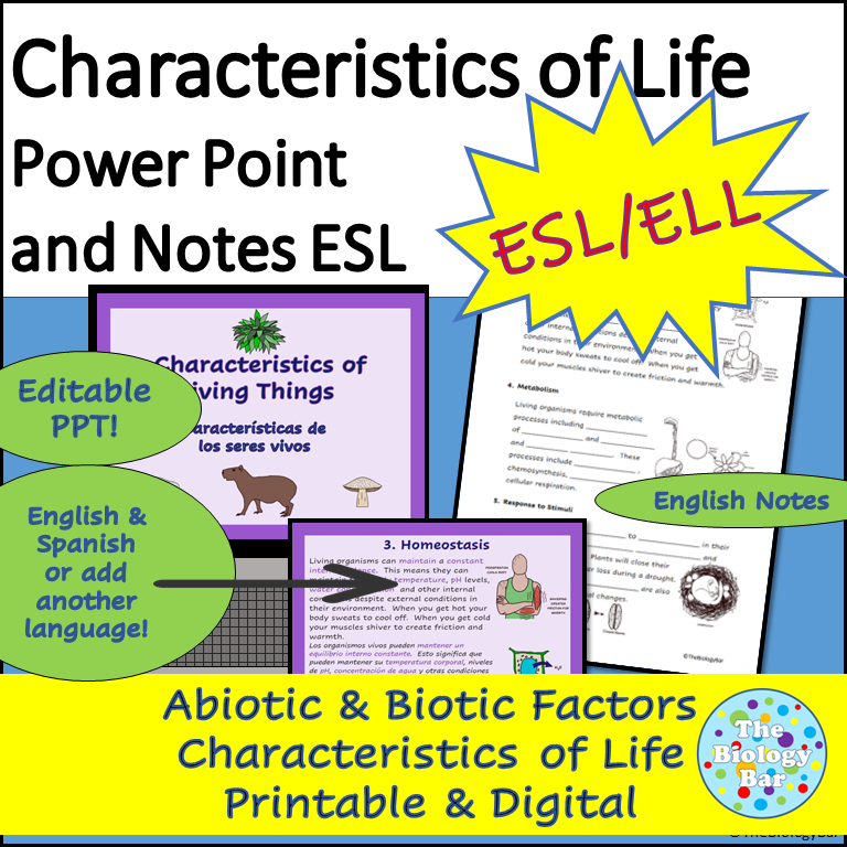ESL Biology Characteristics of Life Notes and Worksheets