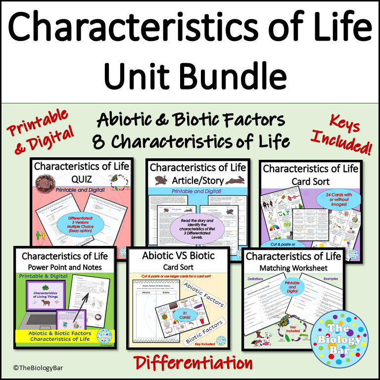 Characteristics of Life Biology Unit Bundle