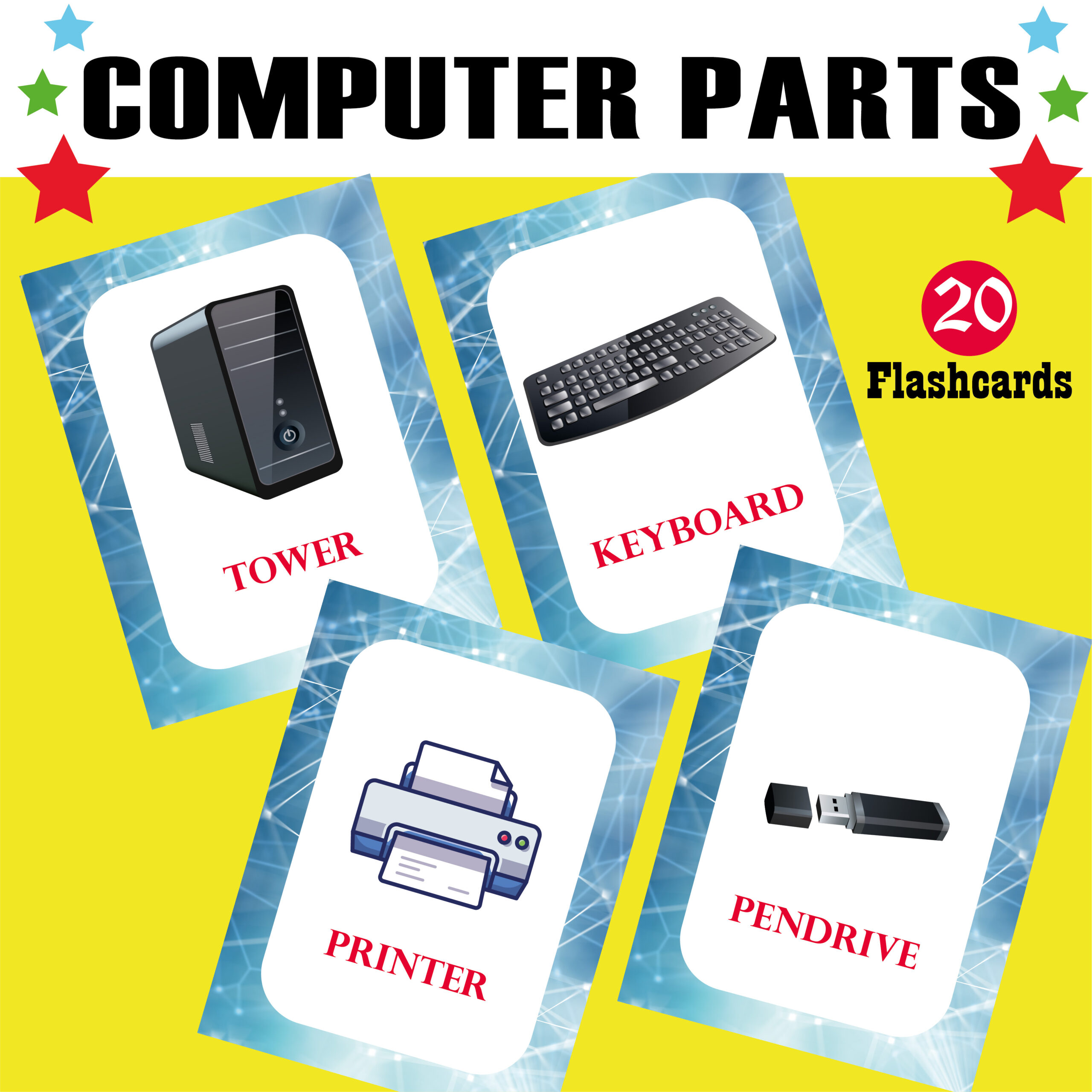 Computer parts Flashcards - Vocabulary Worksheet - Back to school
