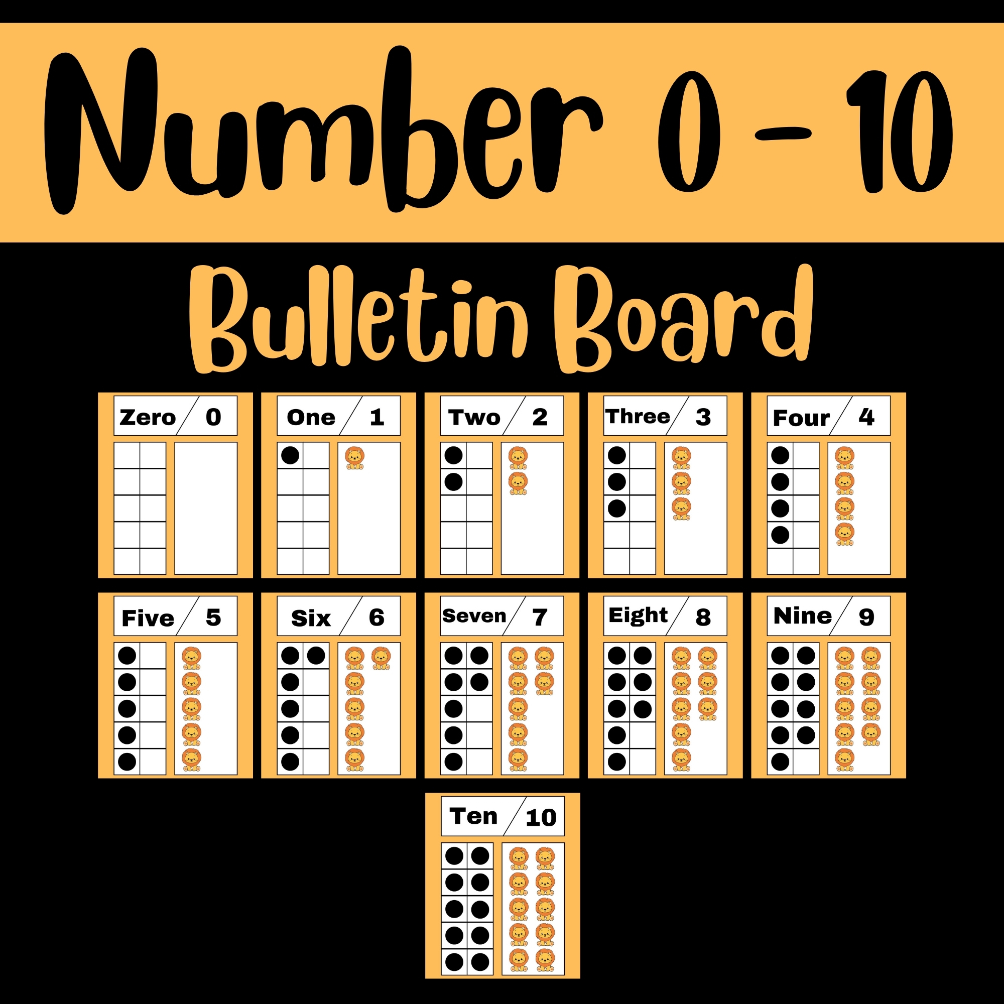 Lion Subitizing Math Flash Cards & Bulletin Board Kit | Numbers 0-10 | Preschool & Kindergarten