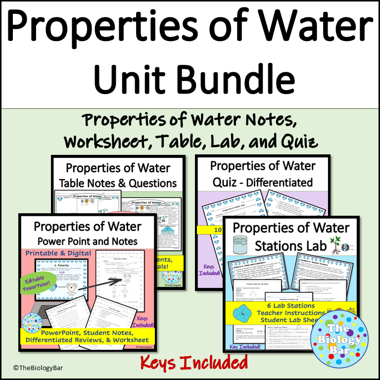 Properties of Water Activities Biology Unit Bundle