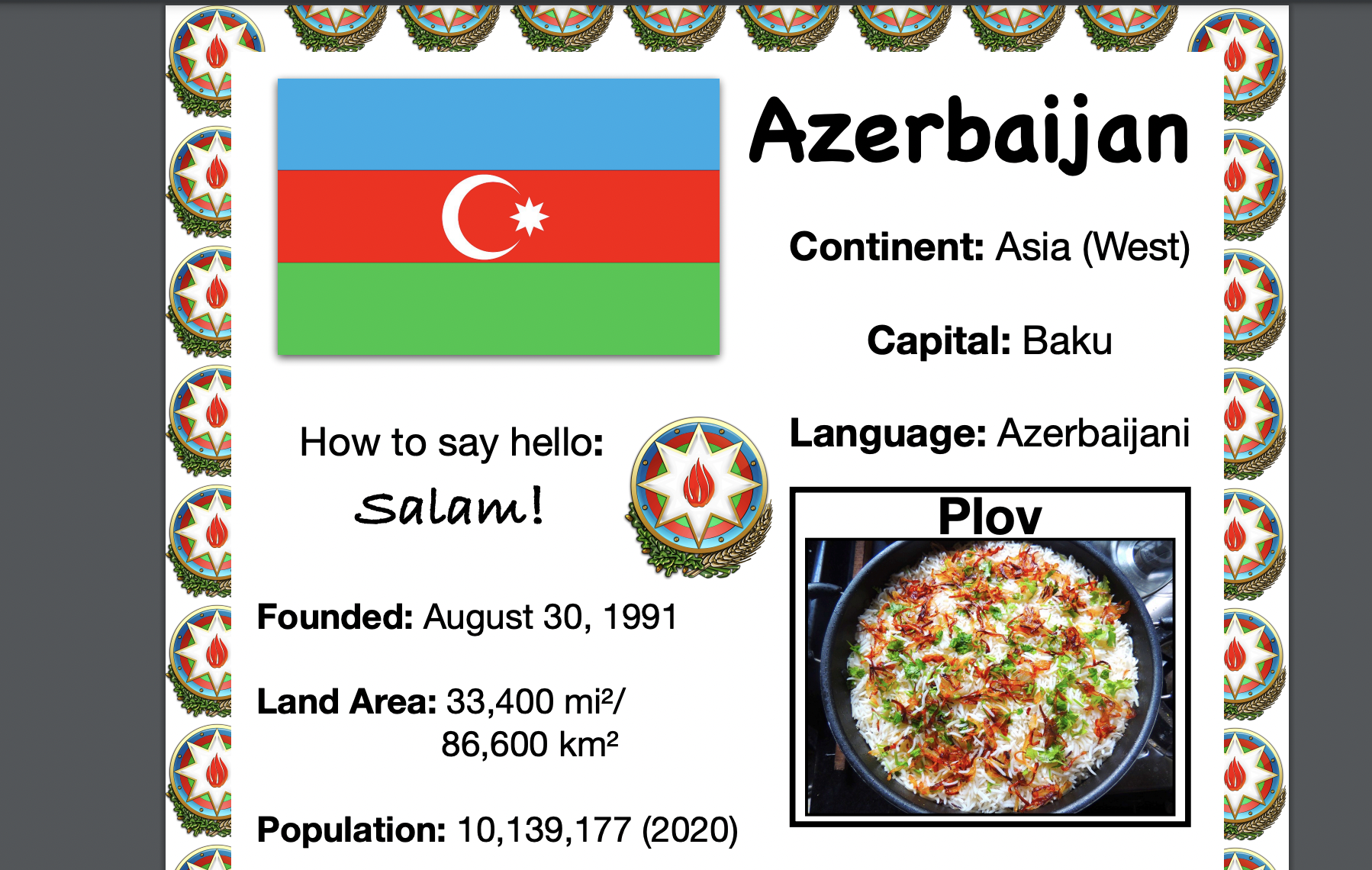 Azerbaijan PACKET & ACTIVITIES, Travel The World Worksheet