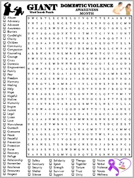 Domestic Violence Awareness Month Wordseach Activity Worksheet Protect Women