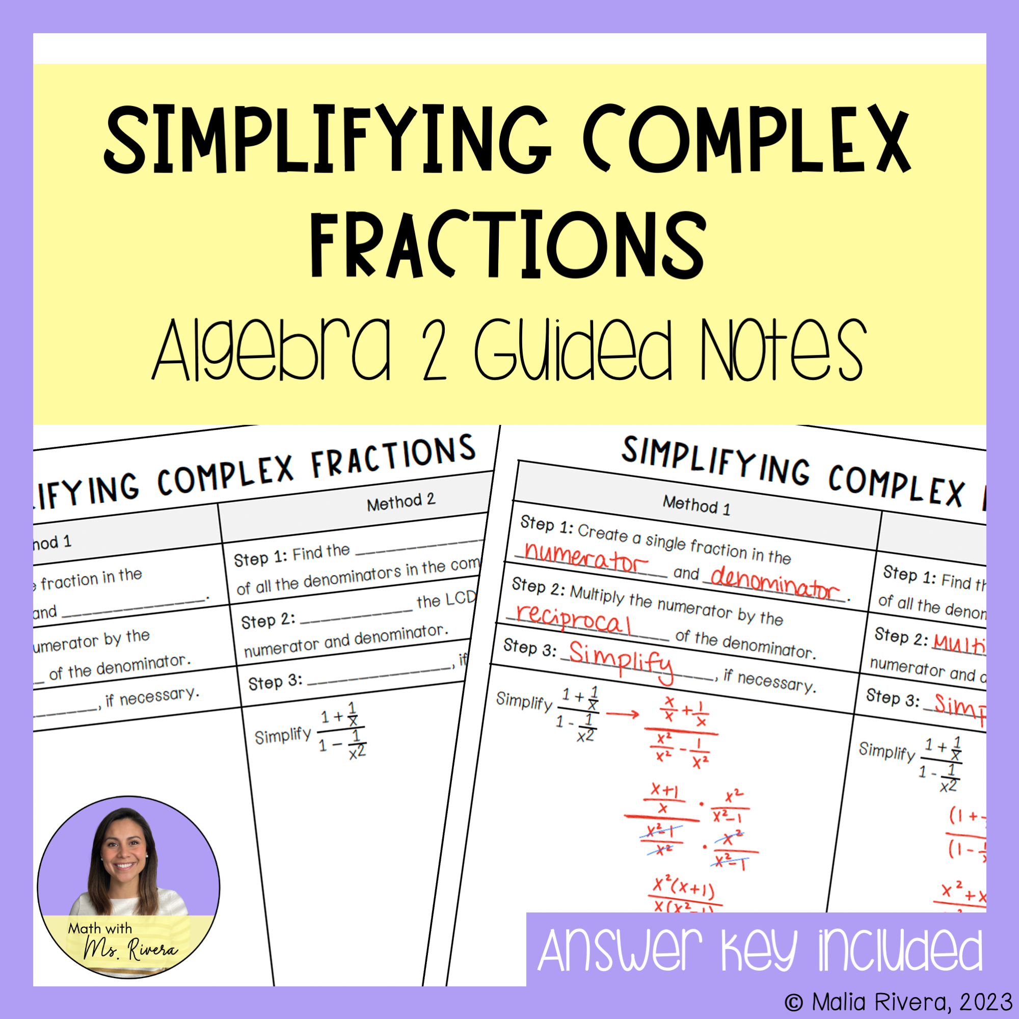 Simplifying Complex Fractions Guided Notes for Algebra 2