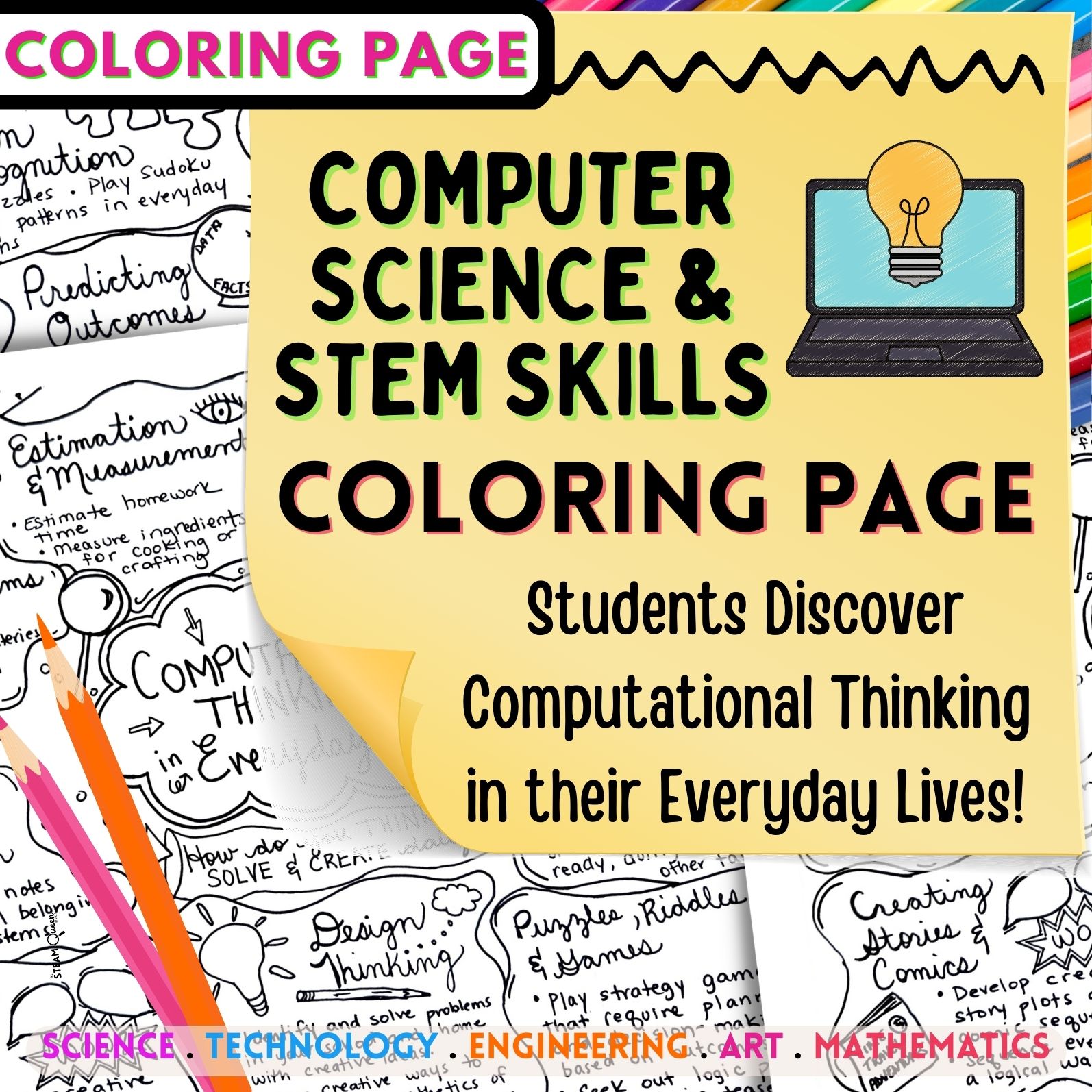 Computer Science STEM Graphic Notes Coloring Page Computational Thinking Notes Middle High School