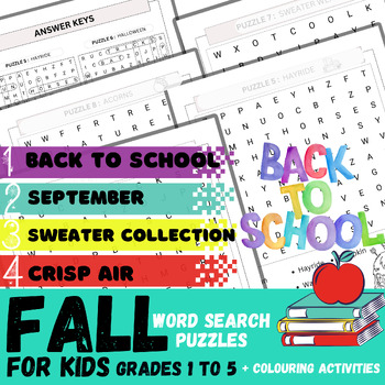 Fall Word Search Puzzles Activities Worksheets, kids challenging Wordsearches