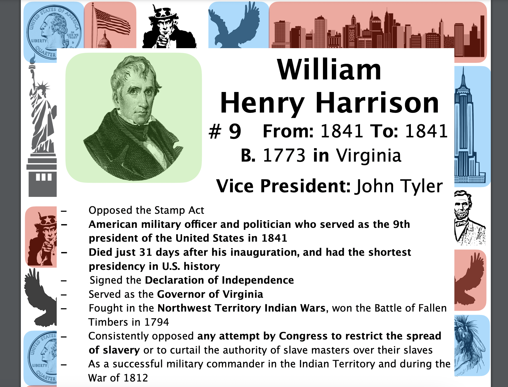William Henry Harrison STUDY GUIDE/ACTIVITIES/DISCUSSION, US Presidents 9