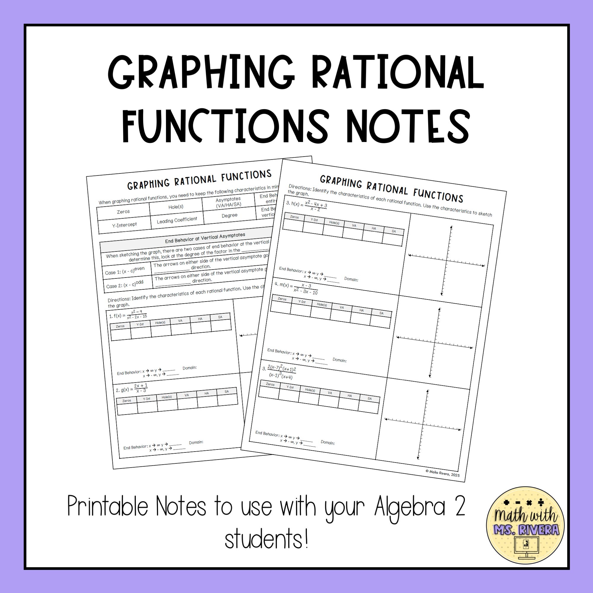 Graphing Rational Functions Guided Notes for Algebra 2