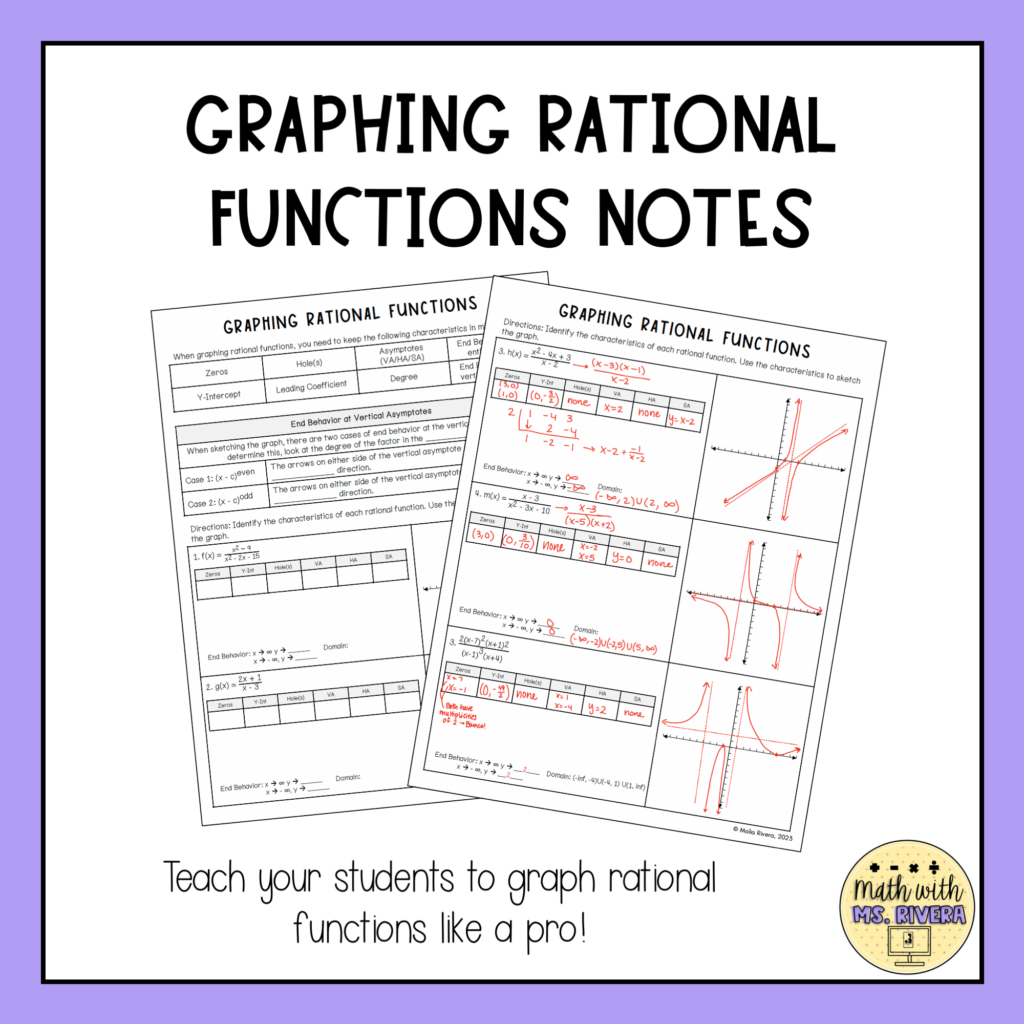 Graphing Rational Functions Guided Notes for Algebra 2 | Made By Teachers