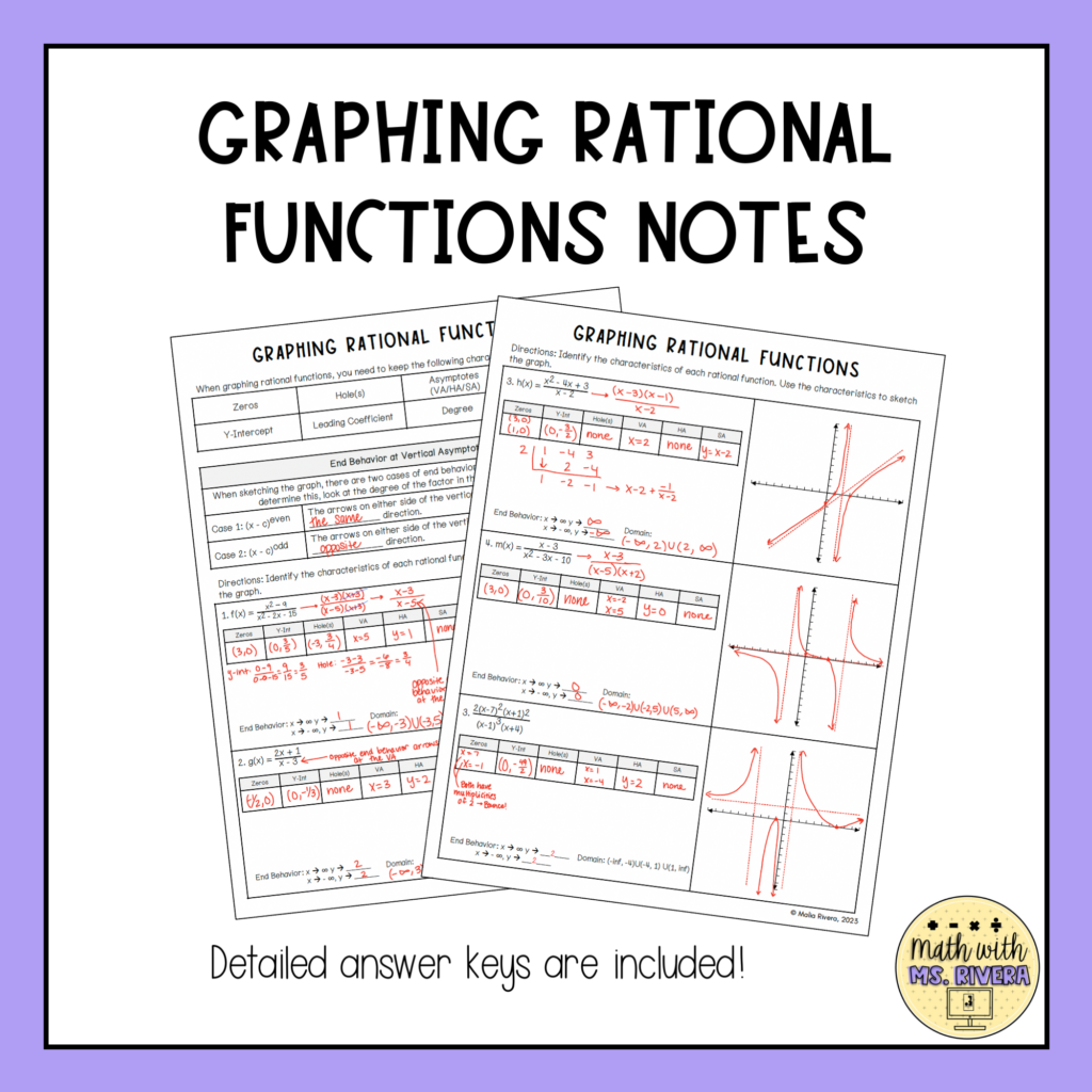 Graphing Rational Functions Guided Notes for Algebra 2 | Made By Teachers