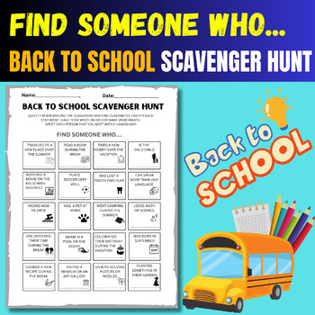 First Day of School Activities, Back To School Find Someone Who, Scavenger Hunt