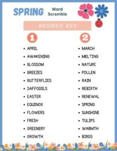 Spring Word Scramble Worksheet Fun Spring Activities Printables No Prep ...