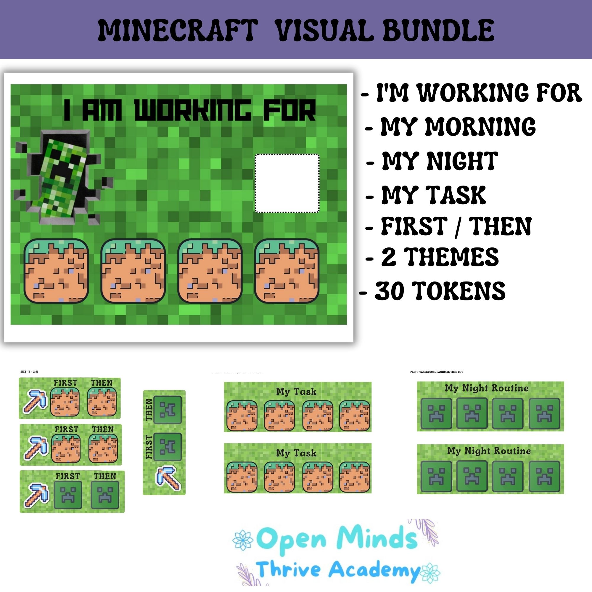 Token System. Minecraft First/Then.Morning/Night Routine.Plus tokens ADHD/Autism