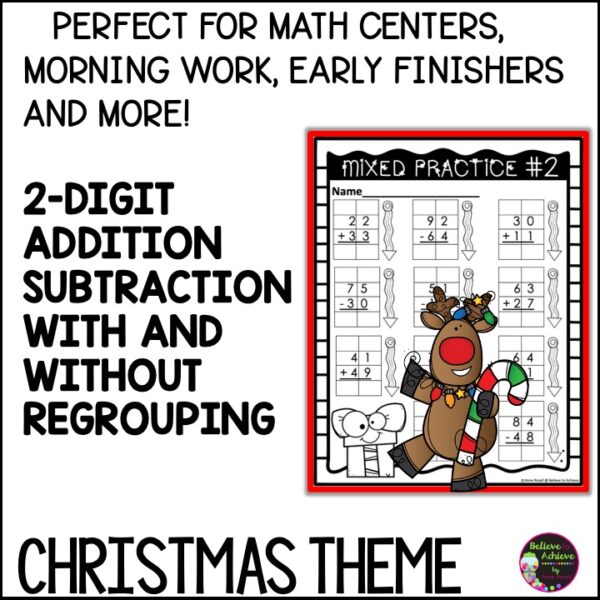 Christmas 2 Digit Addition Subtraction Mixed Review Worksheets | Made ...