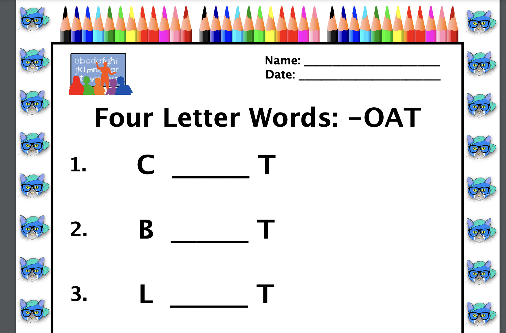 EASY READING 4-Letter Words, Vowels (5 Worksheets)