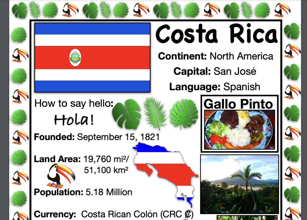 COSTA RICA History & Geography, Travel The World Worksheet - Made By ...