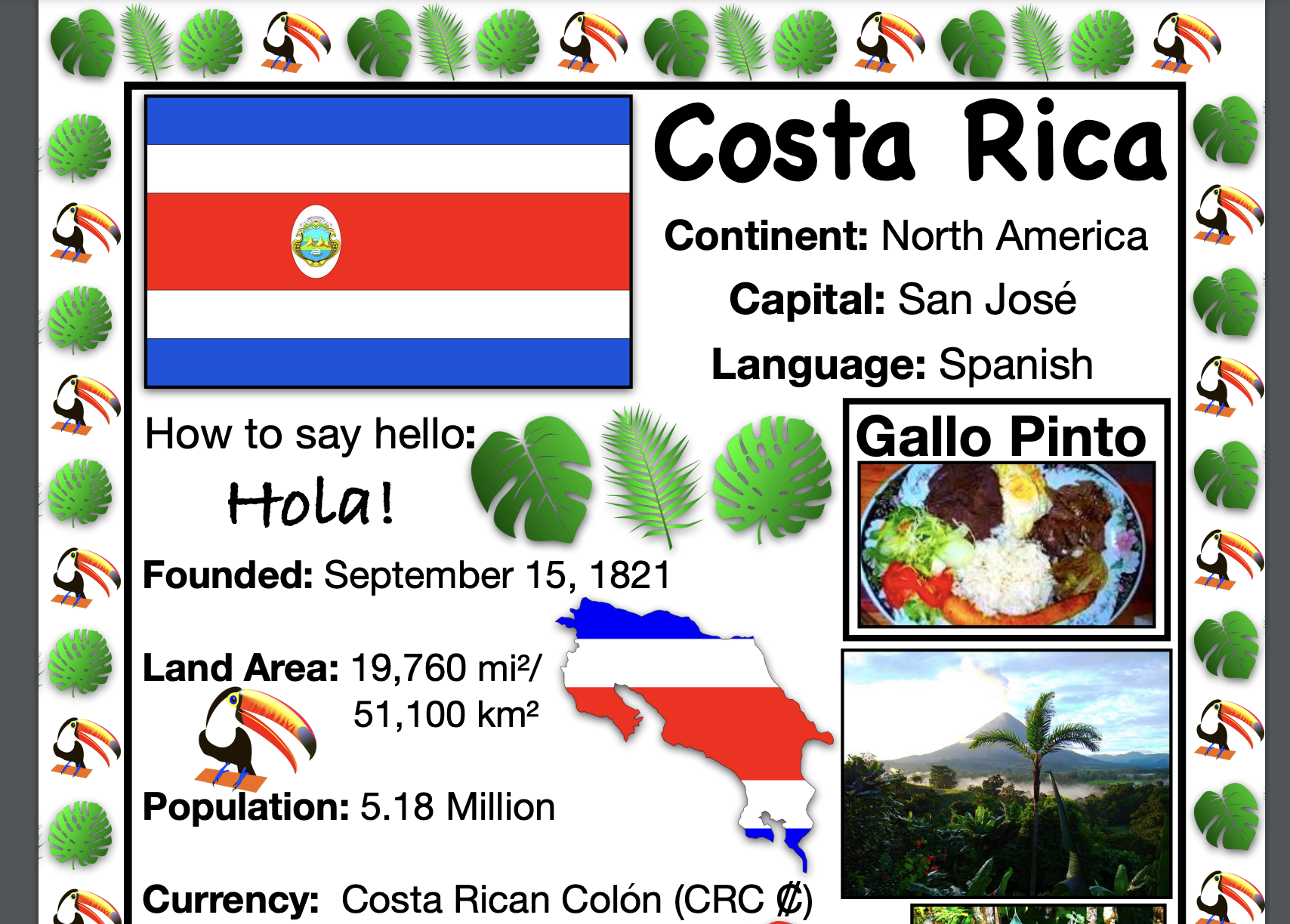COSTA RICA History & Geography, Travel The World Worksheet