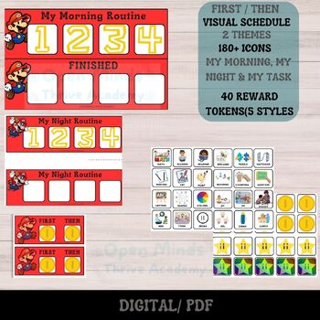 MARIO THEME First/Then Schedule.Tokens &180+ Pics. MORNING, NIGHT & TASK.