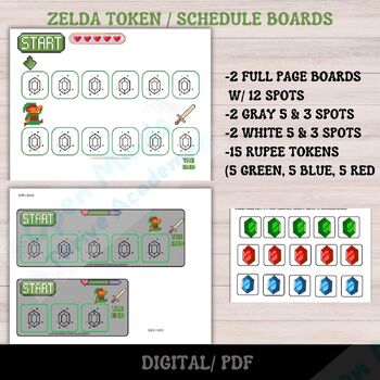 ZELDA / LINK TOKEN BOARDS VISUAL SCHEDULE. 2 FULL PAGE. 6 Total Plus 15 tokens