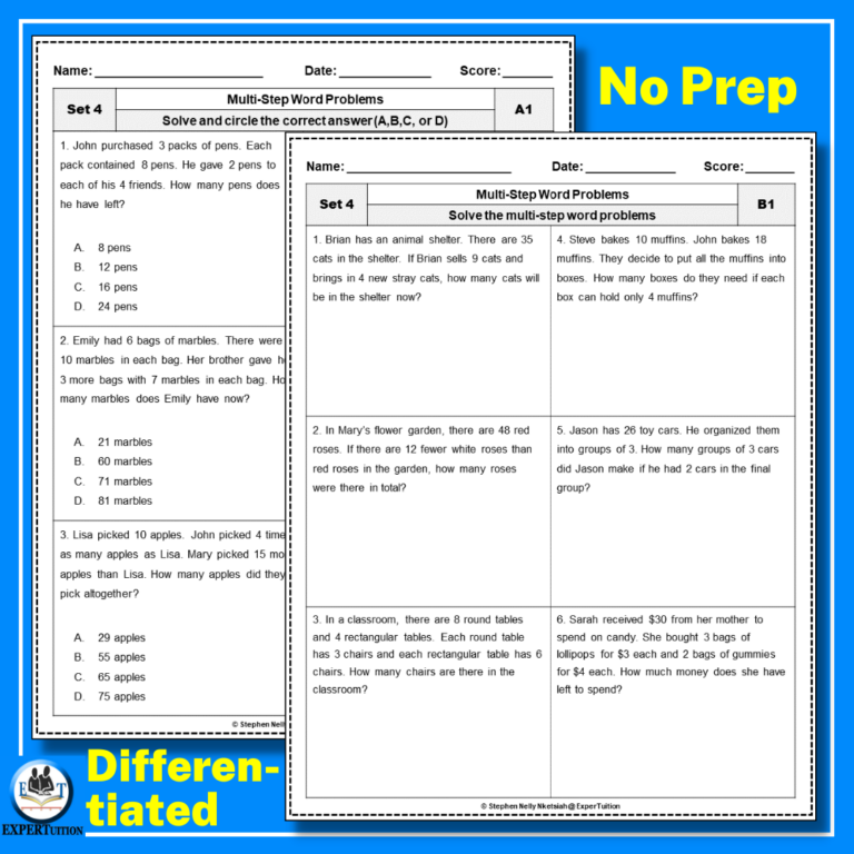 Multi-step Word Problems Worksheets | Add Subtract Multiply and Divide ...