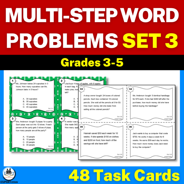 Multi-step Word Problems Task Cards | Add Subtract Multiply and Divide ...